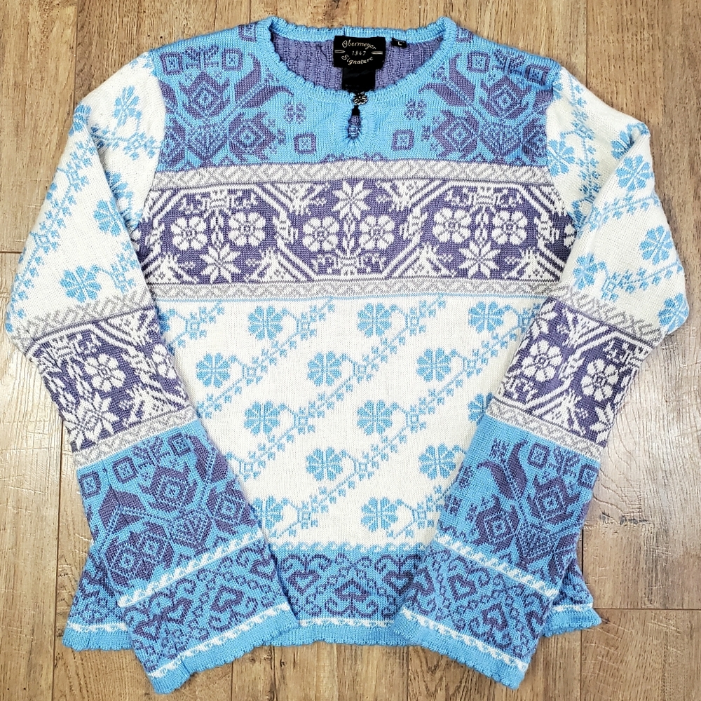 Obermeyer Signature 1947 Fair Isle Bell Sleeve Sweater Aspen Snowflake
